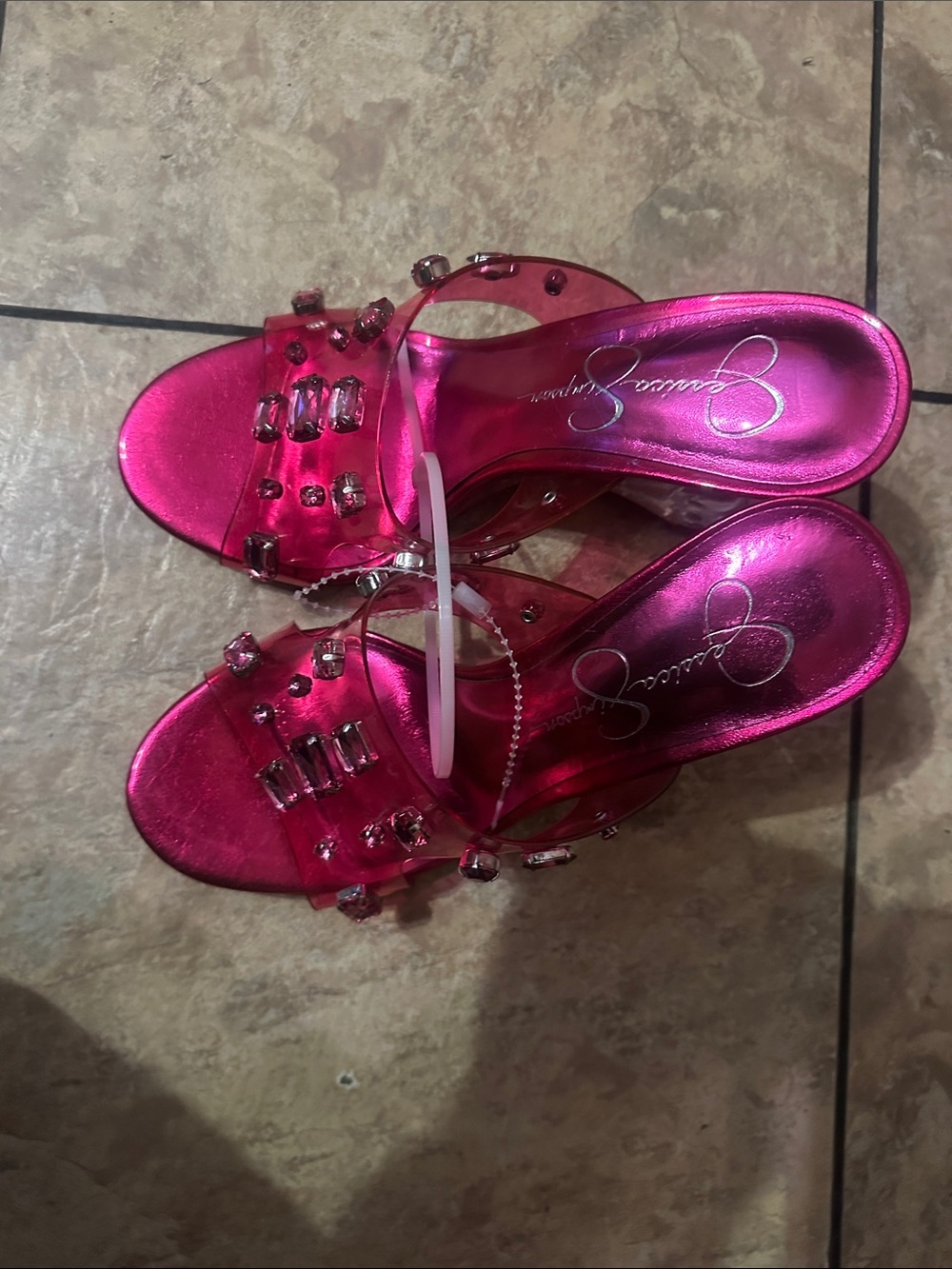 Jessica Simpson Hot Pink Jeweled Slide Mules